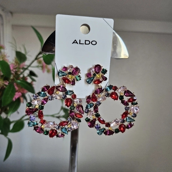 ALDO Multicolor gems danglers hoops Earrings - Picture 1 of 4